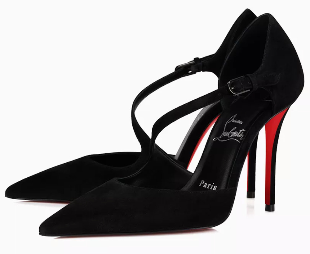 Christian Louboutin Miss Ziggyta 100 Black Veau Suede Cross Strap Heel Pump 35.5